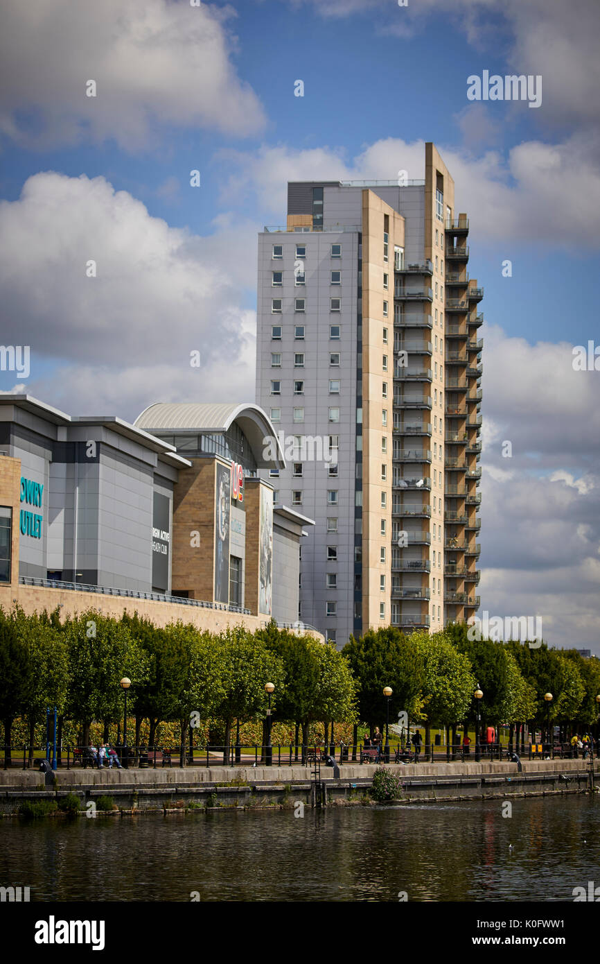 Manchester MediaCityUK in Salford Quays, Lowery Outlet Mall an der Waterfront docks Central Bay Stockfoto