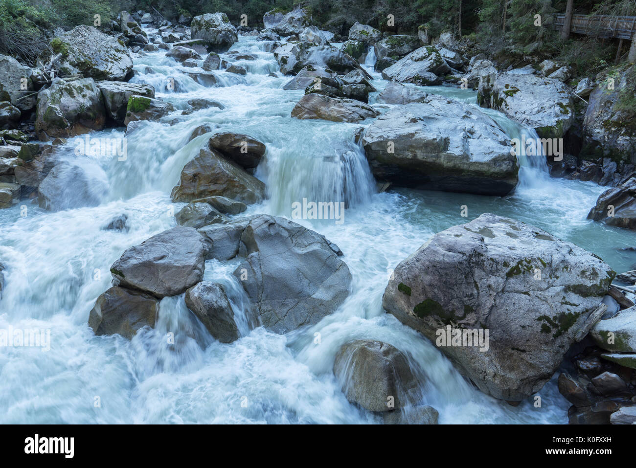 Ötztals Gebirgsfluss. Wellerbrück. Ötztaler Ache, Oetz, Österreich, Europa Stockfoto