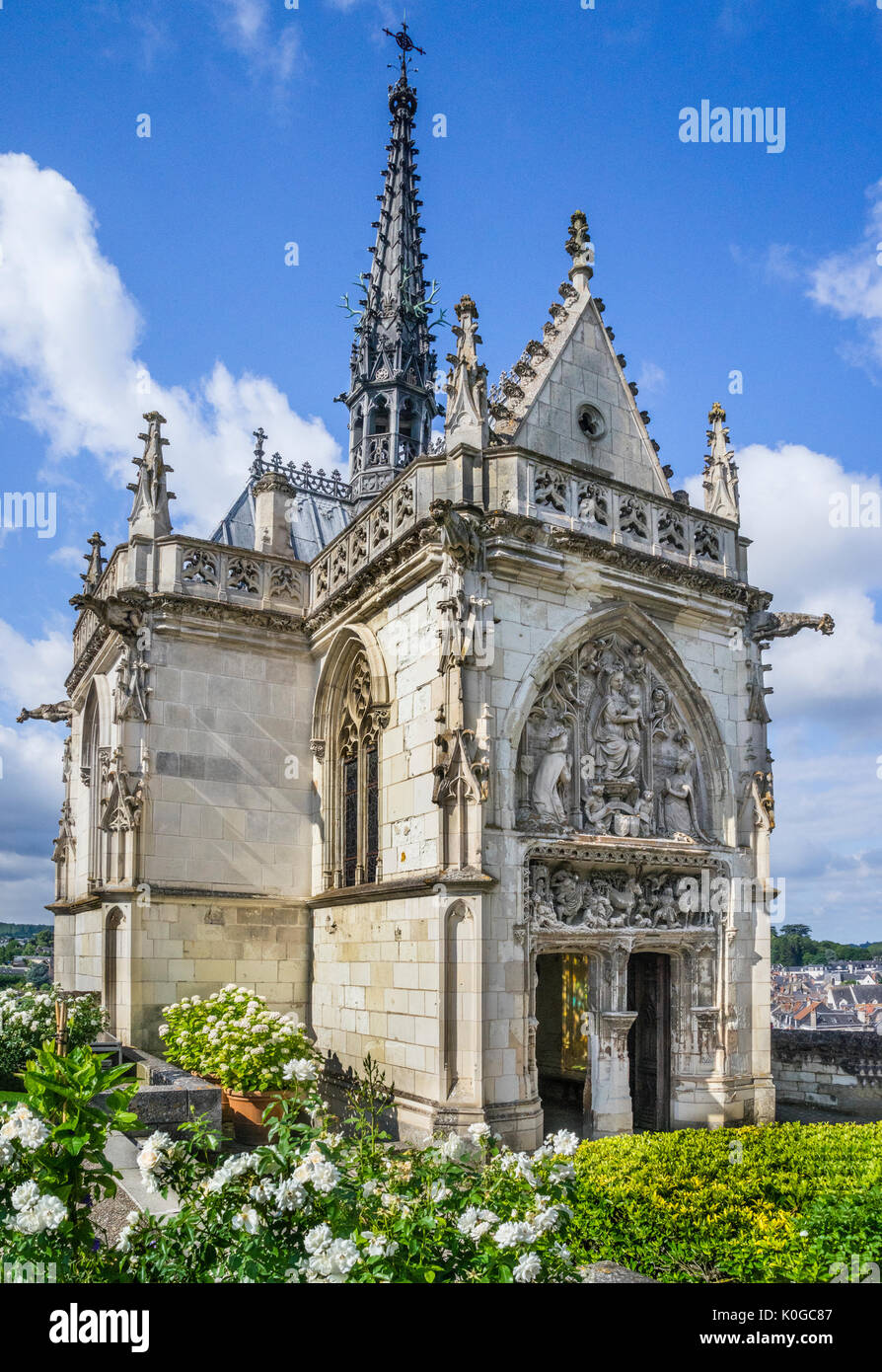 Frankreich, Center-Val de Loire, Amboise, die Kapelle von Saint-Hubert am Königlichen Schloss Château d'Amboise ist die Grabstätte von Leonardo da Vinci Stockfoto