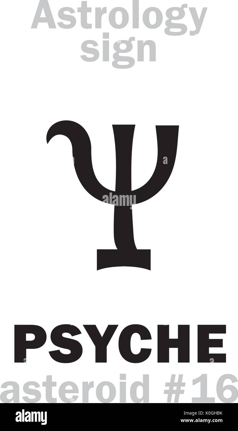 Astrologie Alphabet: PSYCHE, Asteroid #16. Hieroglyphen Zeichen Zeichen (Symbol). Stock Vektor