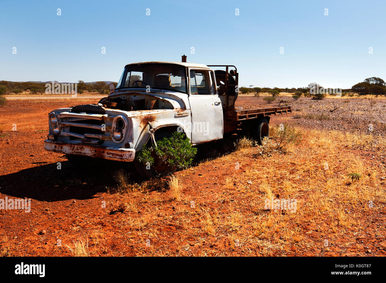 International AB 14 B Serie Lkw Wrack im australischen Outback, Gascoyne, Western Australia Stockfoto