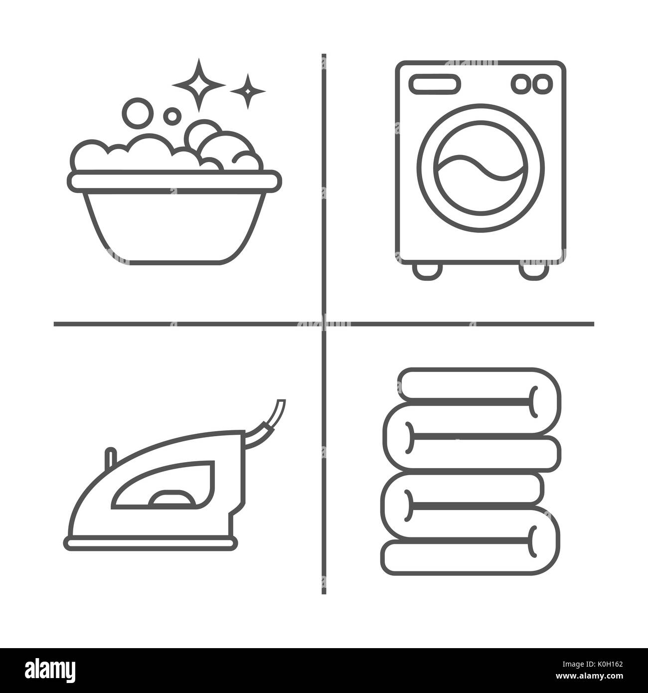 Waschen, Bügeln, saubere Wäsche Zeile für Symbole. Waschmaschine,  Bügeleisen, Handwäsche und andere clining Symbol. Um im Haus linearen  Zeichen für die Reinigung Servi Stockfotografie - Alamy