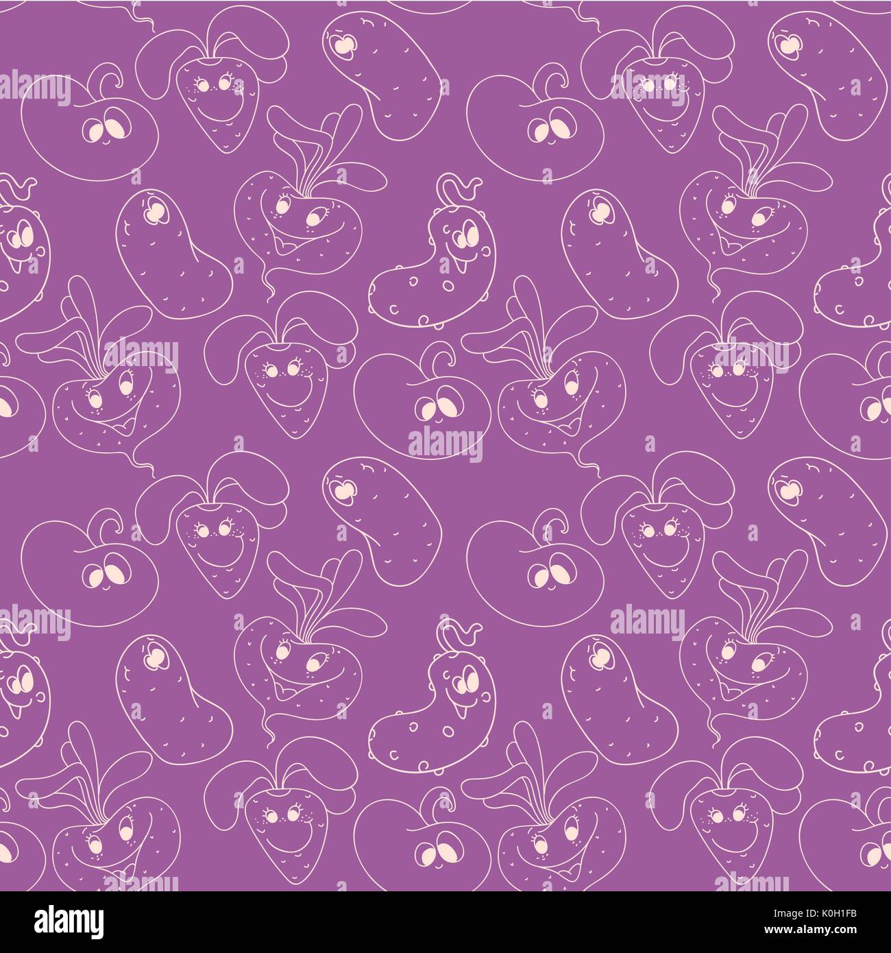 Nahtlose Muster Hintergrund mit Cartoon lustig lächelnd Gemüse für Kinder Textil- oder Drucken Stock Vektor