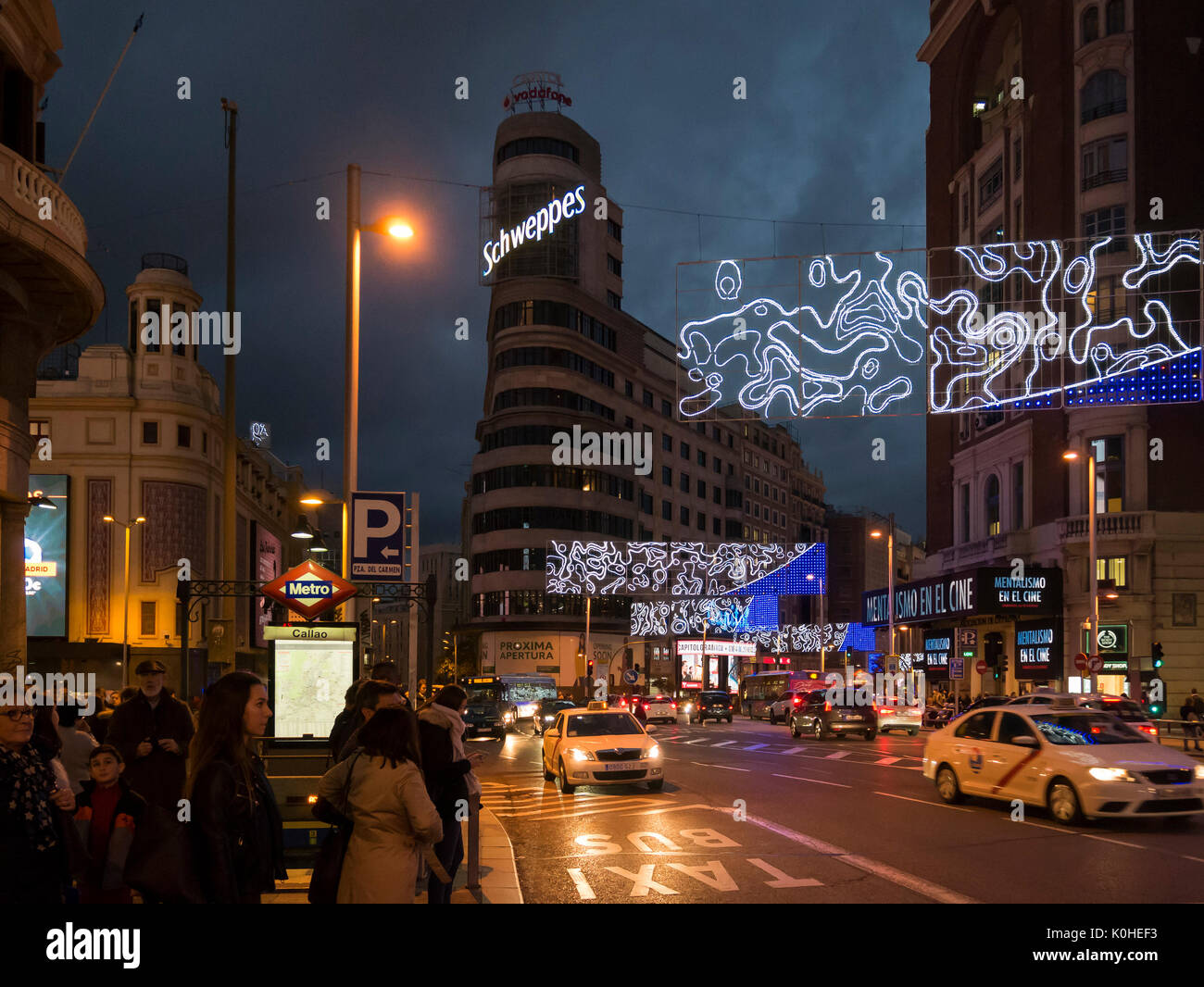 Iluminación de Navidad en la Gran Vía. Madrid Hauptstadt. España Stockfoto