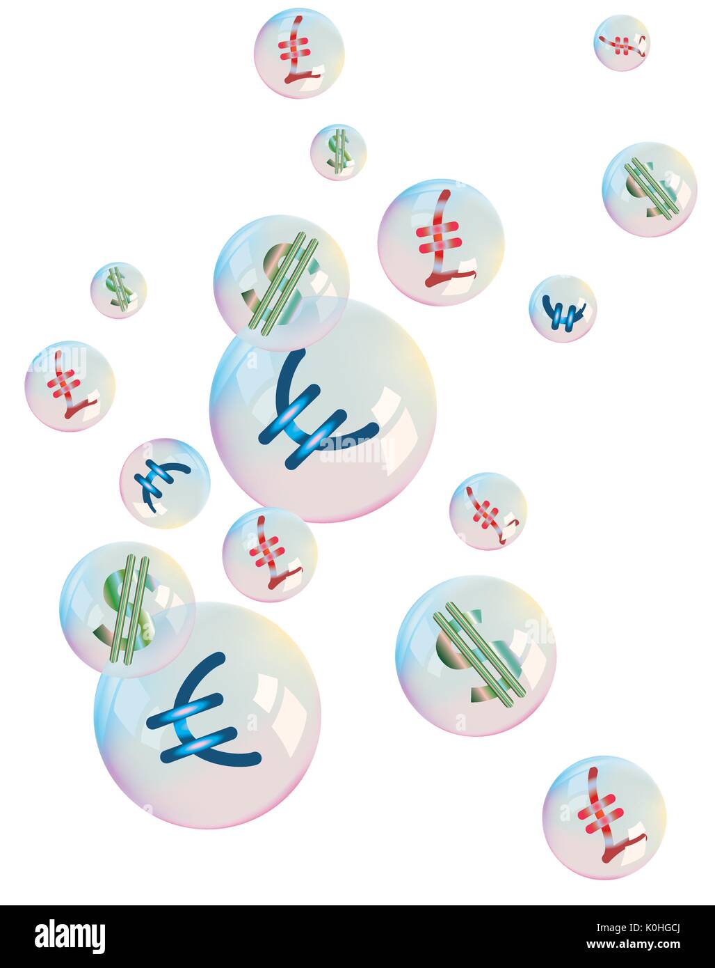 Andere Währung in den Luftblasen auf weißem Hintergrund Stock Vektor