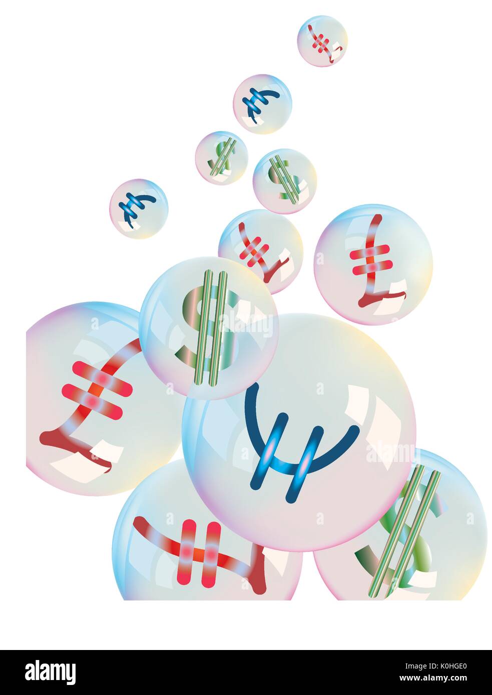 Andere Währung in den Luftblasen auf weißem Hintergrund Stock Vektor