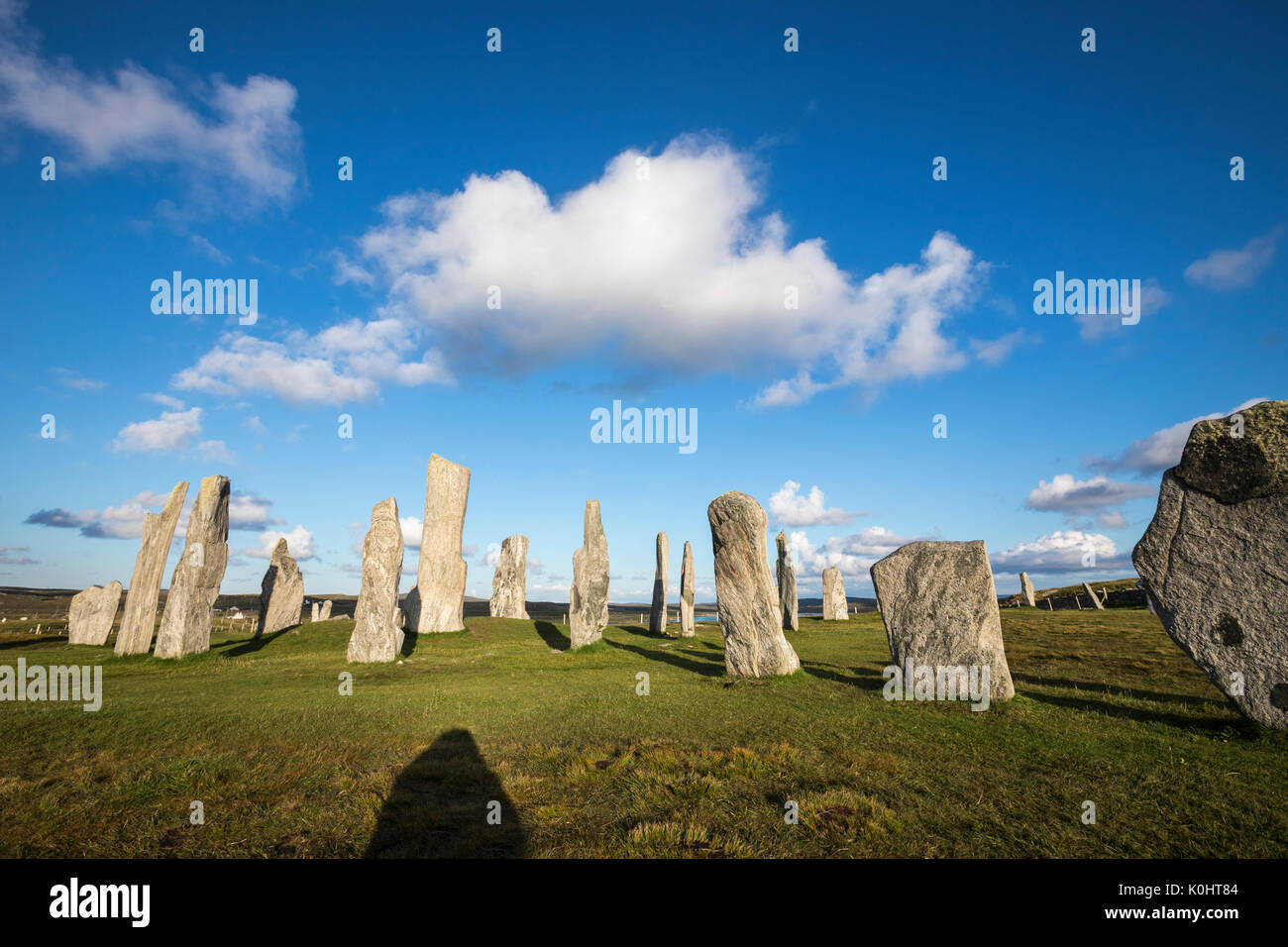 Callanish Standing Stones, Steine in einem kreuzförmigen Muster mit einem zentralen Steinkreis, Callanish, Schottland, Großbritannien Stockfoto