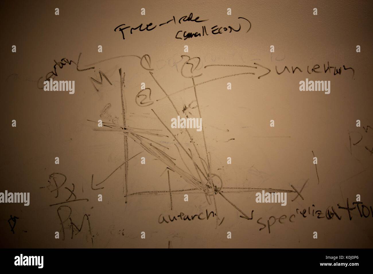 Notizen von Studenten auf einem Whiteboard in der Brody Learning Commons, einem Studienraum und Bibliothek auf dem Homewood Campus der Johns Hopkins University in Baltimore, Maryland, 2015. Mit Freundlicher Genehmigung Von Eric Chen. Stockfoto