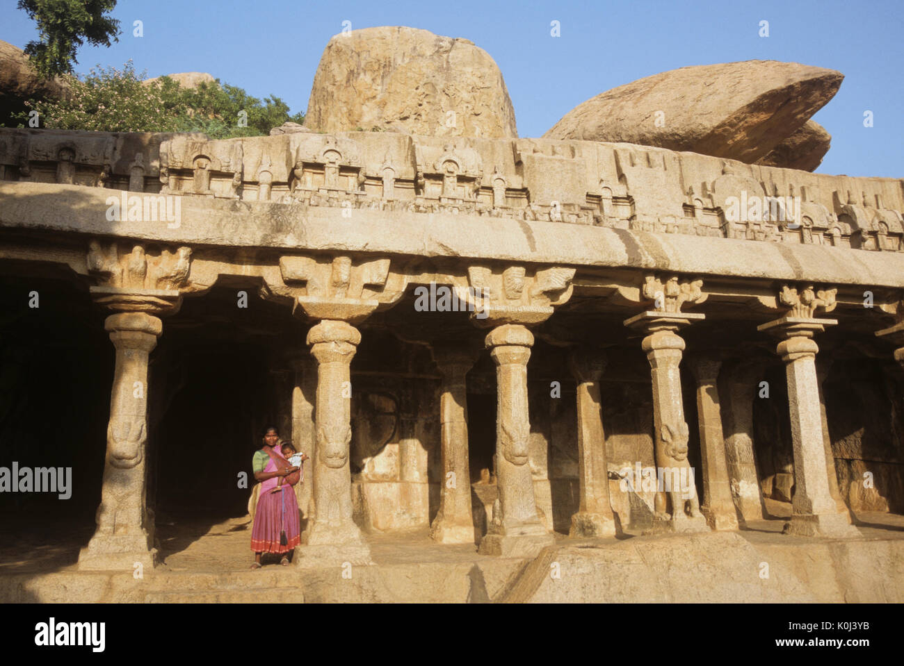 Hindu Tempel in Arjunas Buße, Mamallapuram (Mahabalipuram), Tamil Nadu, Indien Stockfoto