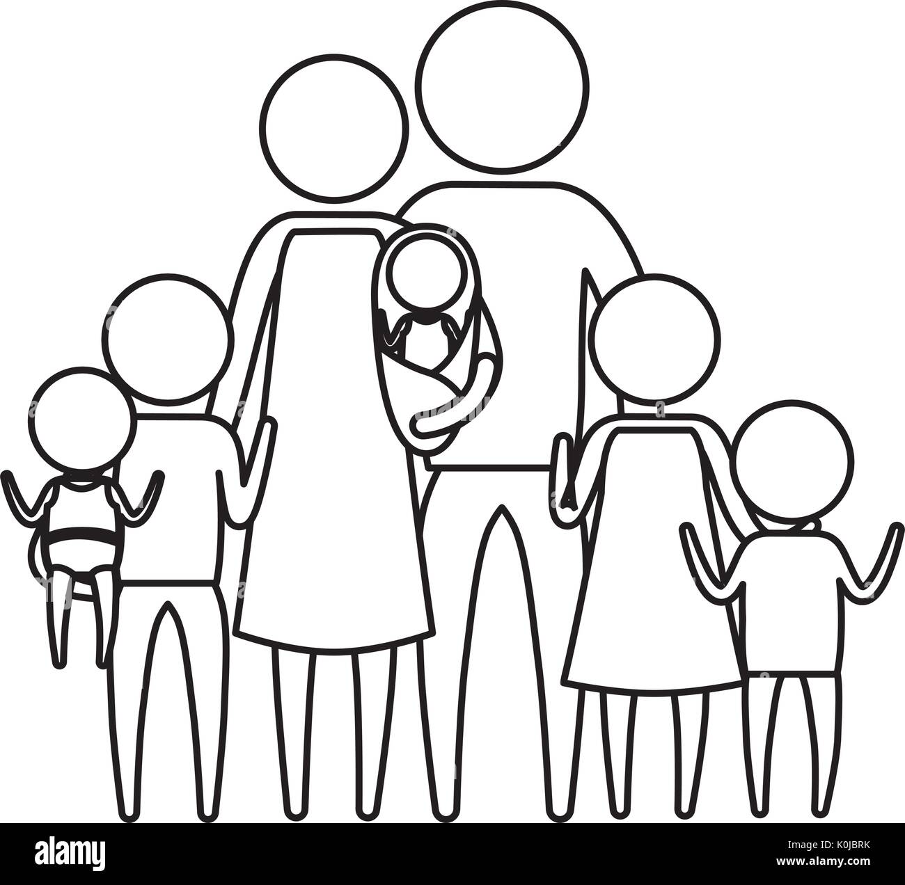 Skizze Silhouette der Piktogramm große Familie mit mehreren Kindern  Stock-Vektorgrafik - Alamy
