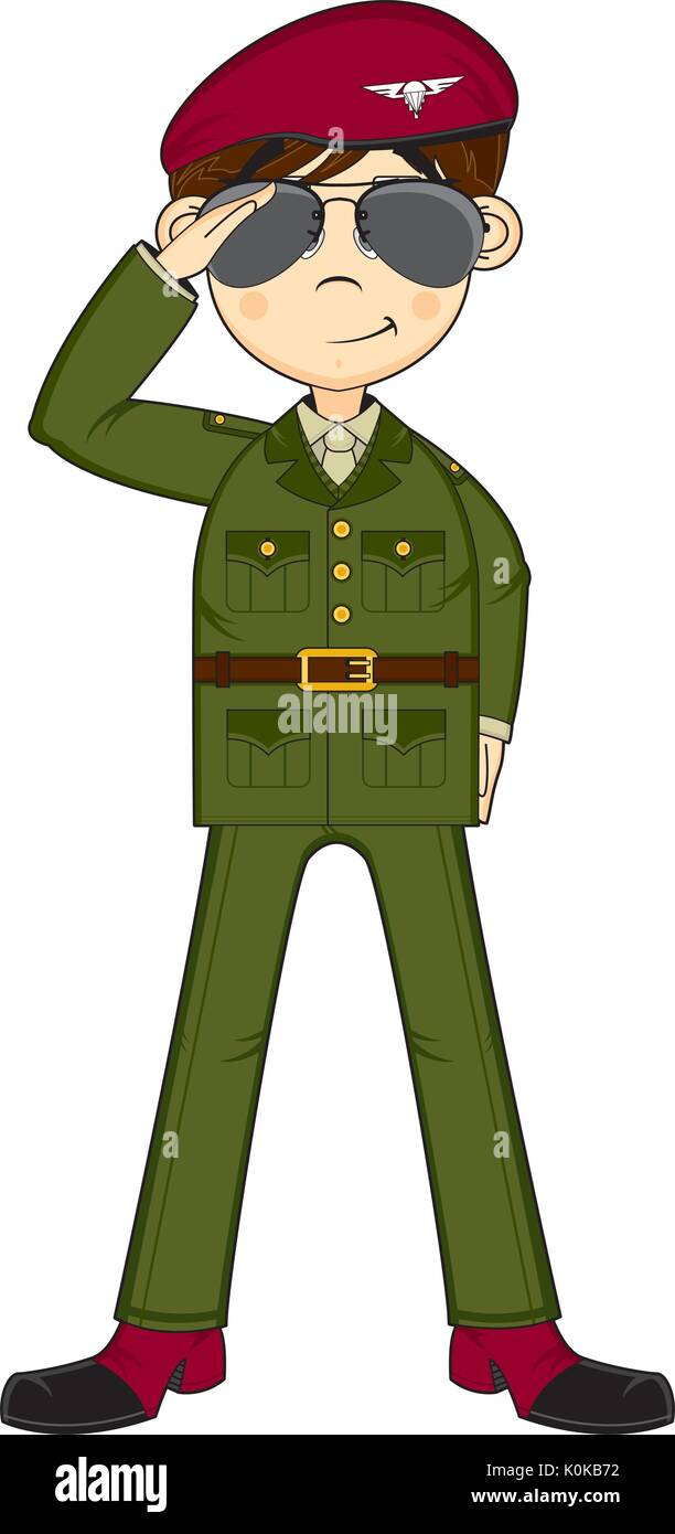 Cartoon roten Barett Militär Armee Soldat Vector Illustration Stock Vektor