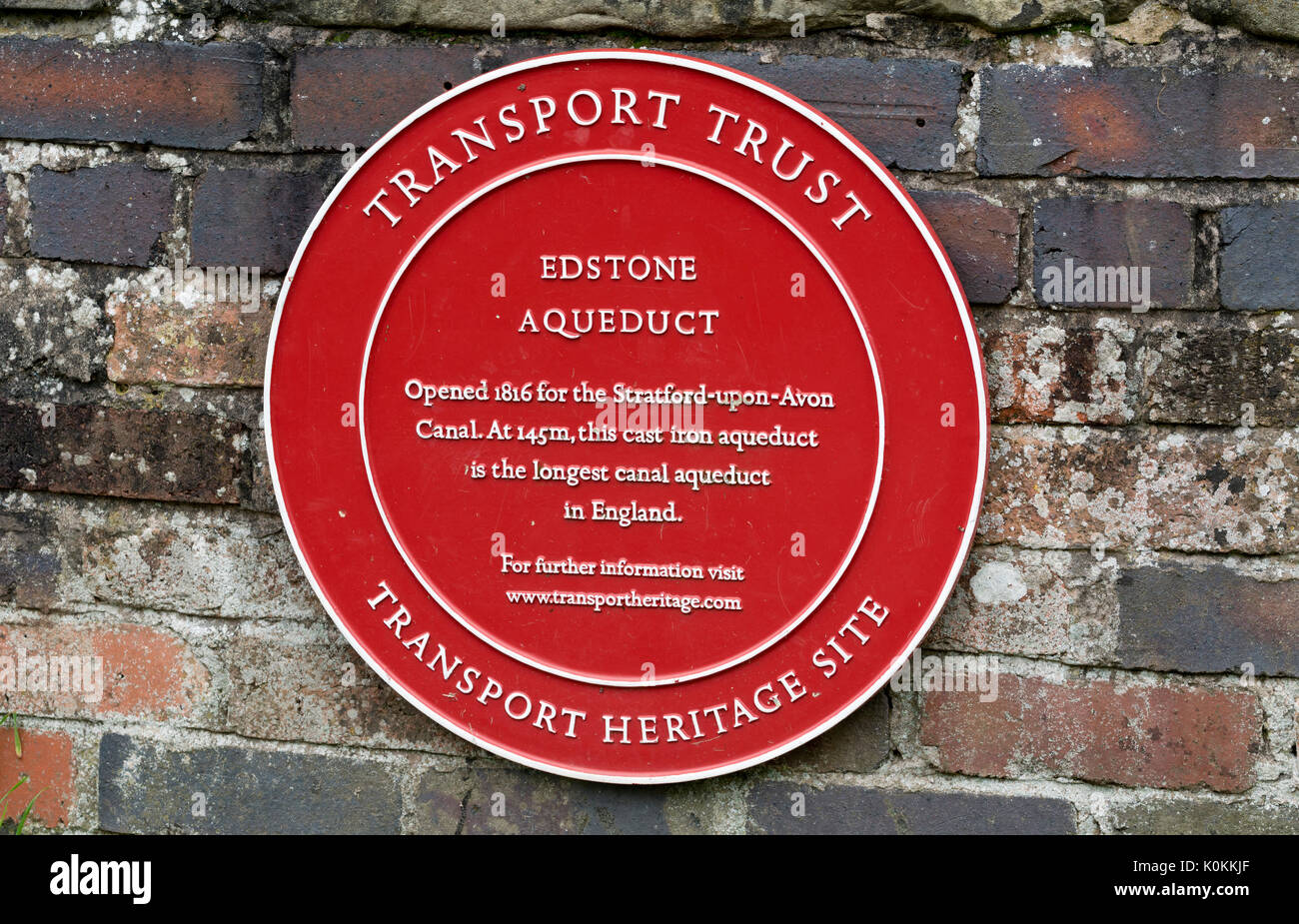 Plakette an edstone Aquädukt auf dem Stratford-upon-Avon, Warwickshire, Großbritannien Stockfoto