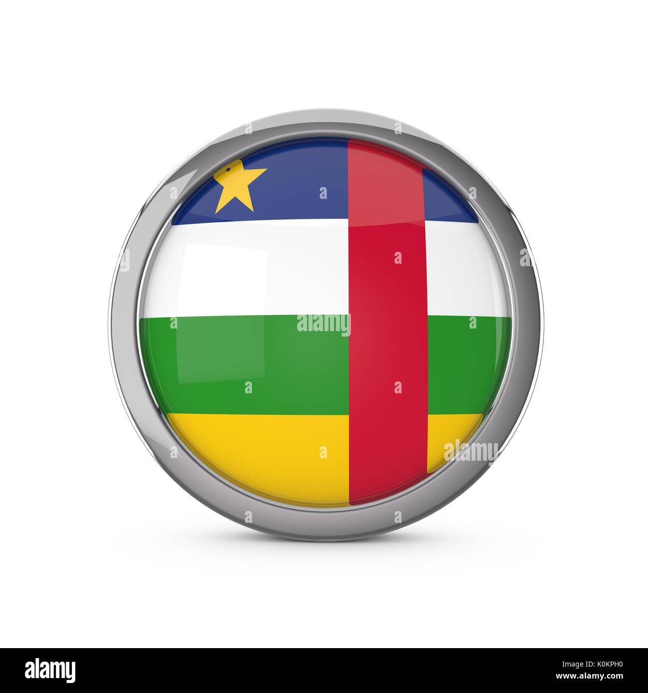 Zentralafrikanische Republik Flagge in einer glänzenden Kreis Form mit Chrome Frame. 3D-Rendering Stockfoto
