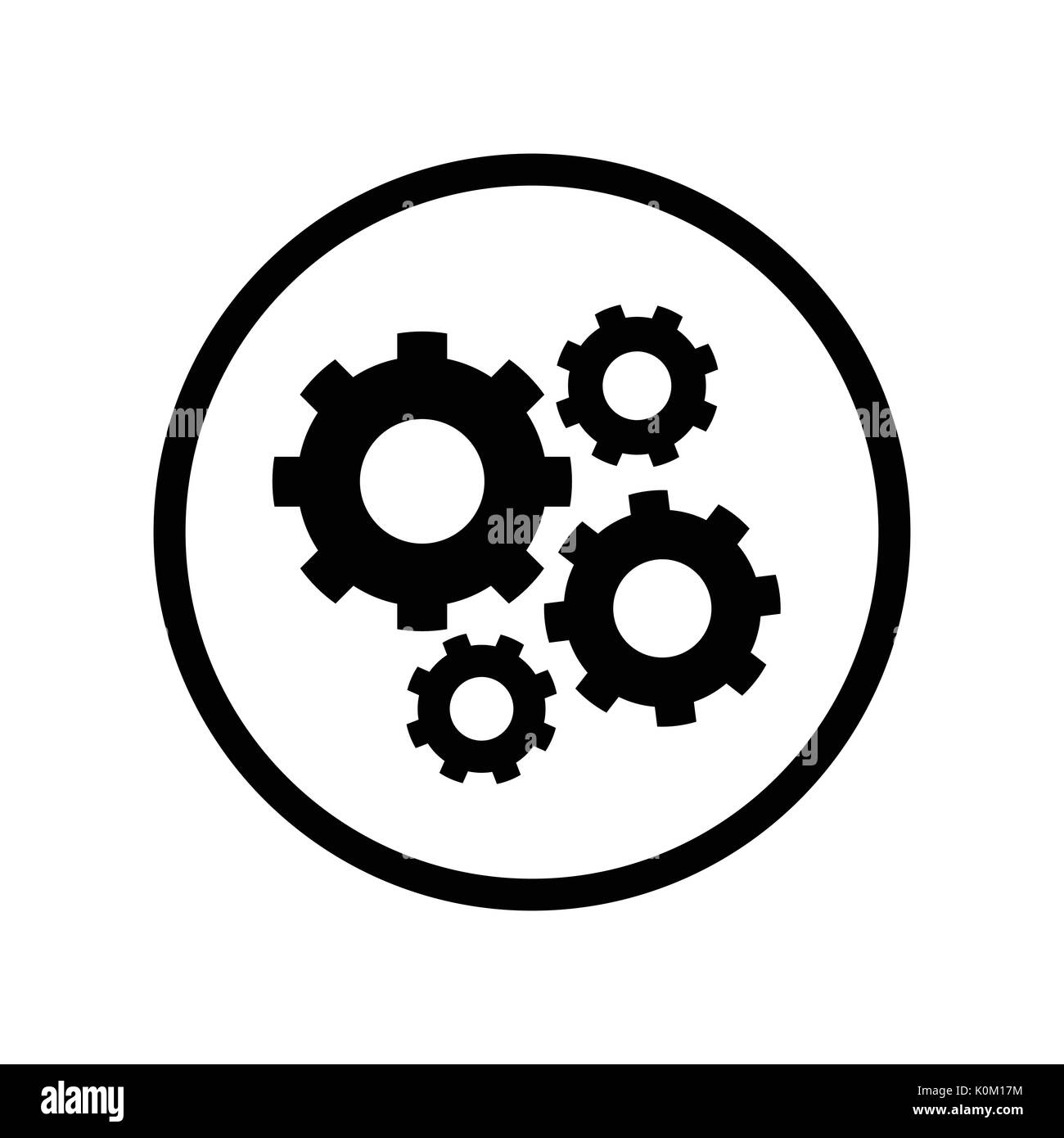 Piktogramm der Zahnräder Symbol im Kreis, iconic Symbol auf weißem Hintergrund - Vektor ein futuristisches Design. Stock Vektor