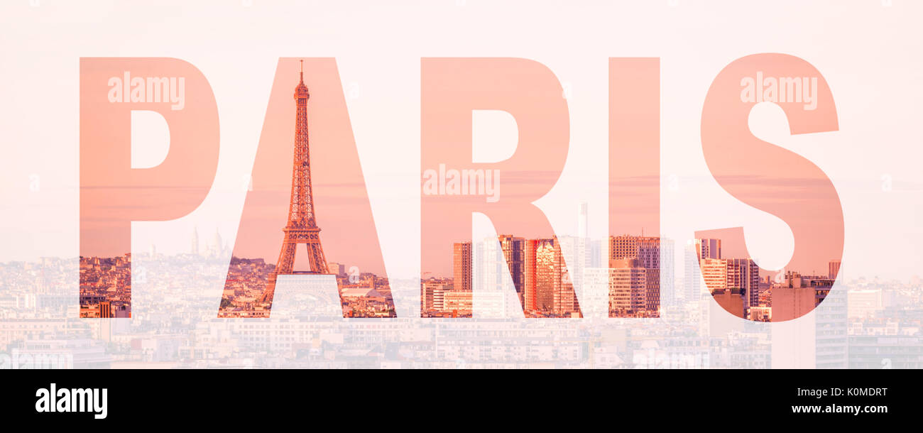 Wort Paris, Frankreich und Europa City Travel Concept Stockfoto