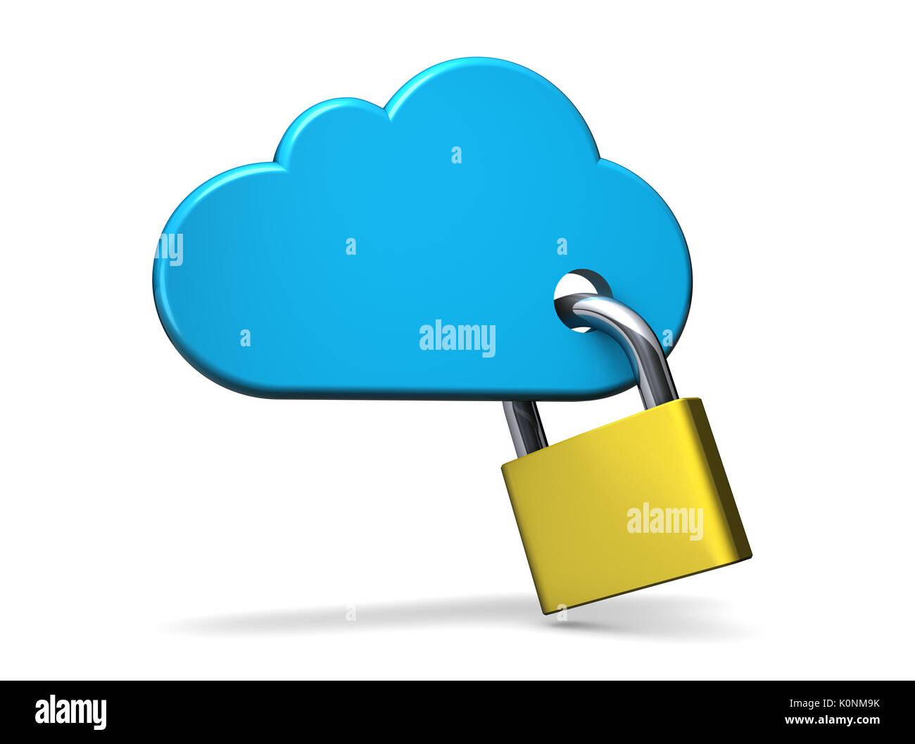 Cloud Computing und Digital Network Security Konzept 3D-Bild auf weißem Hintergrund. Stockfoto