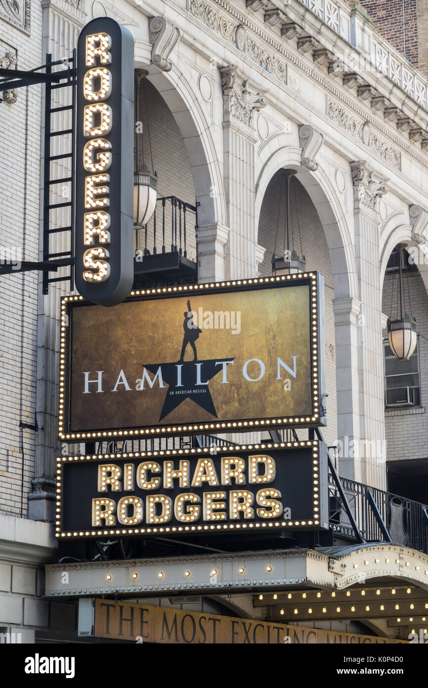 "Hamilton" Festzelt an der Richard Rodgers Theatre, Times Square, New York City, USA Stockfoto