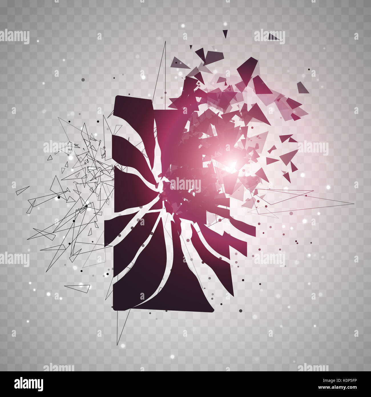 Bildschirm "Telefon" zerbricht in Stücke gerissen. Gebrochene smartphone Split durch die Explosion. Anzeige der Telefon erschüttert. Moderne Gadget muss repariert werden. Stockfoto