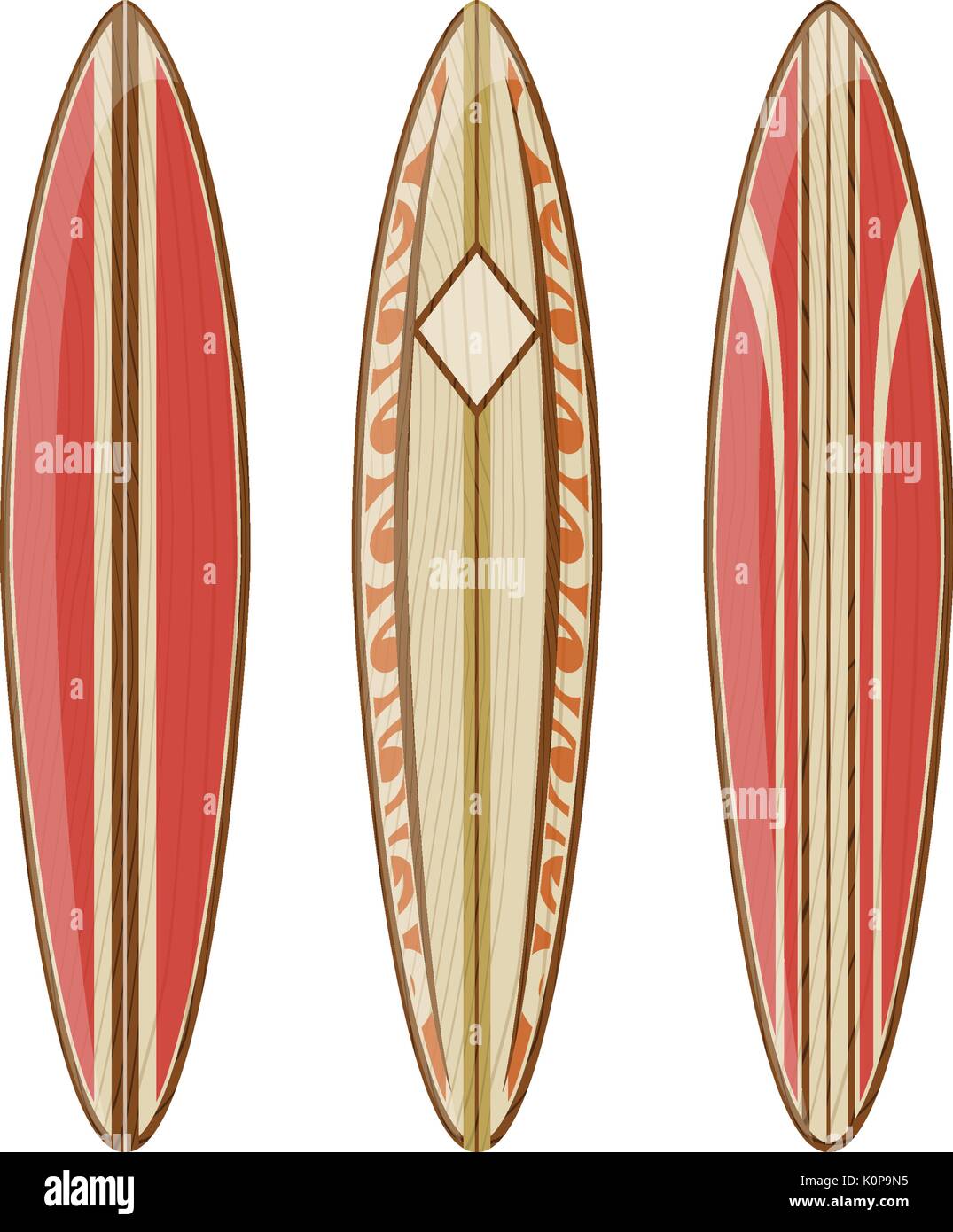 Holz- surfbretter auf weißem Hintergrund, Vektor Format sehr einfach zu bearbeiten, keine Steigungen, nur feste Farben Stock Vektor