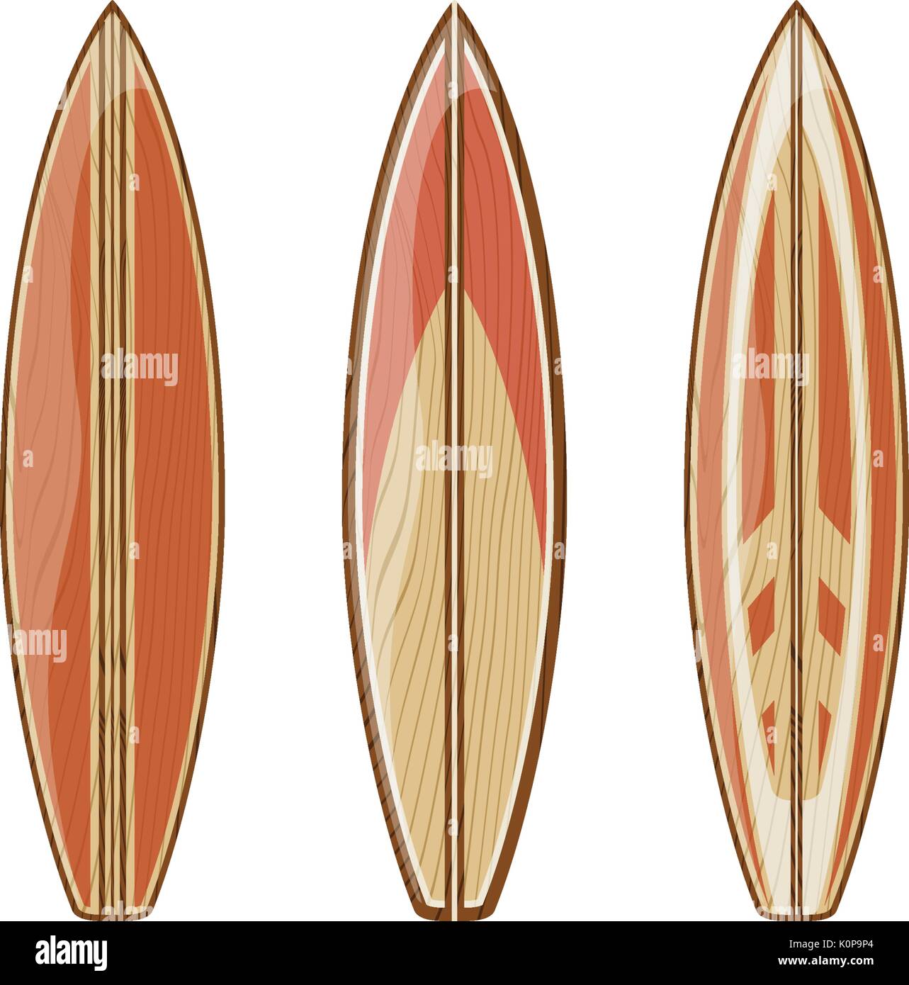 Holz- surfbretter auf weißem Hintergrund, Vektor Format sehr einfach zu bearbeiten, keine Steigungen, nur feste Farben Stock Vektor