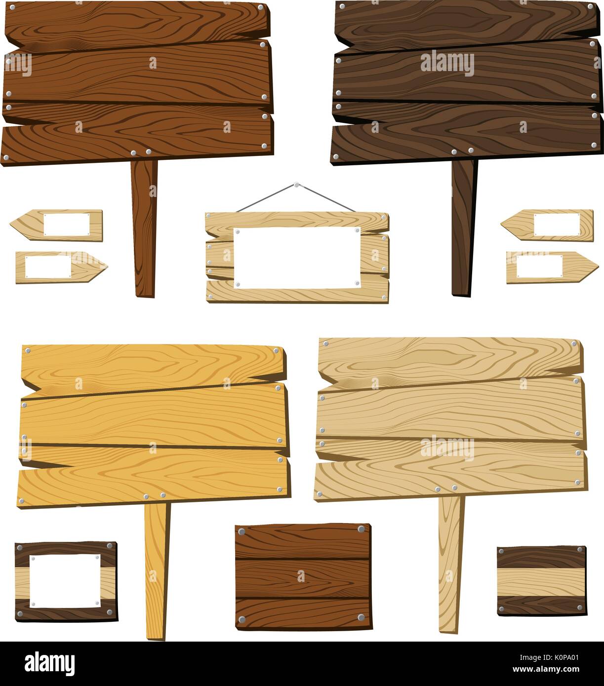 Satz von Tafeln und Gegenstände aus Holz auf weißem Hintergrund, nützlich für viele Anwendungen, in Vektor Format sehr einfach zu bearbeiten, individuelle Objekt Stock Vektor