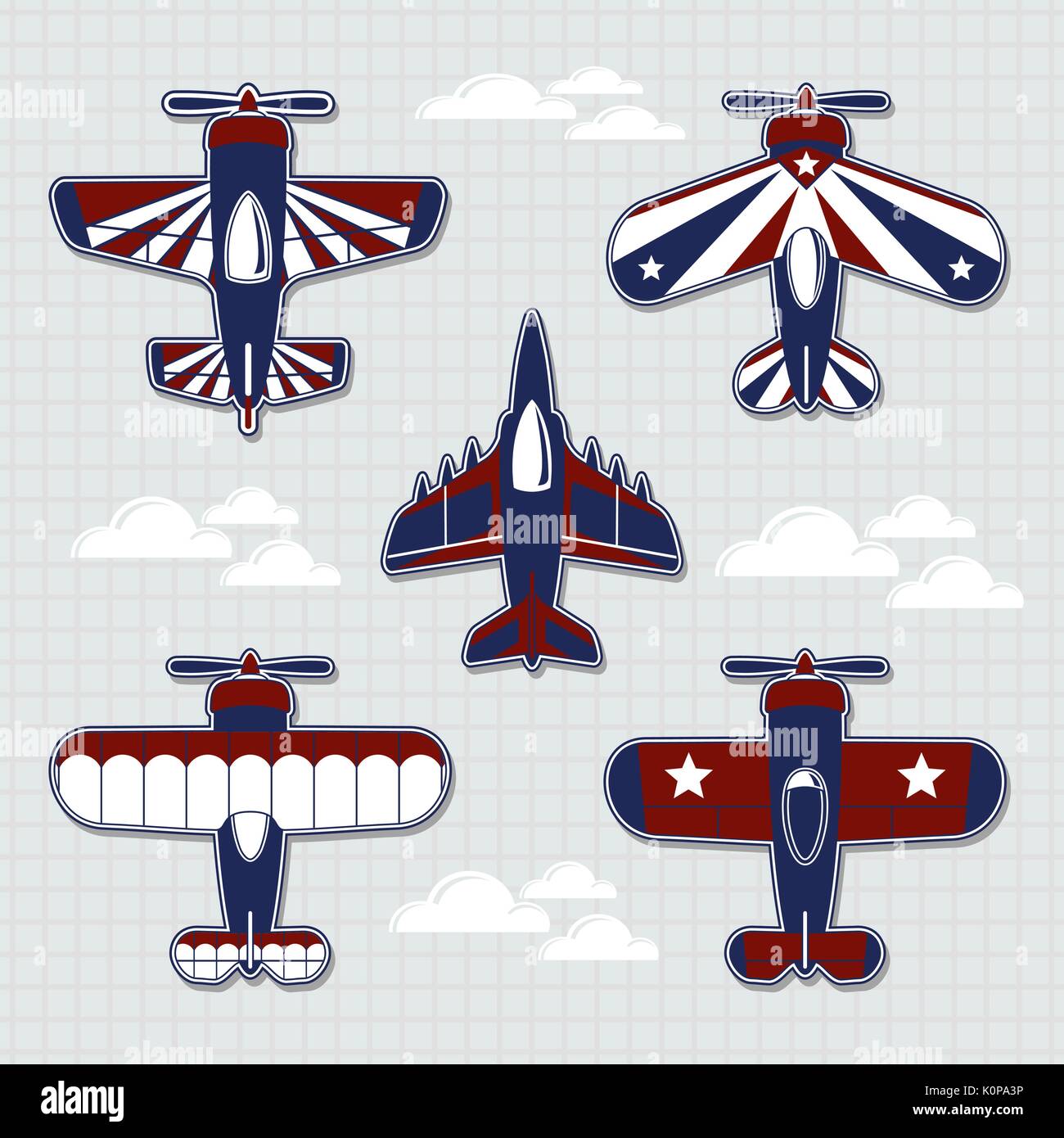 Satz lustig Flugzeuge Cartoon für kindliche Dekoration im Vektorformat sehr einfach zu bearbeiten, einzelne Objekte Stock Vektor