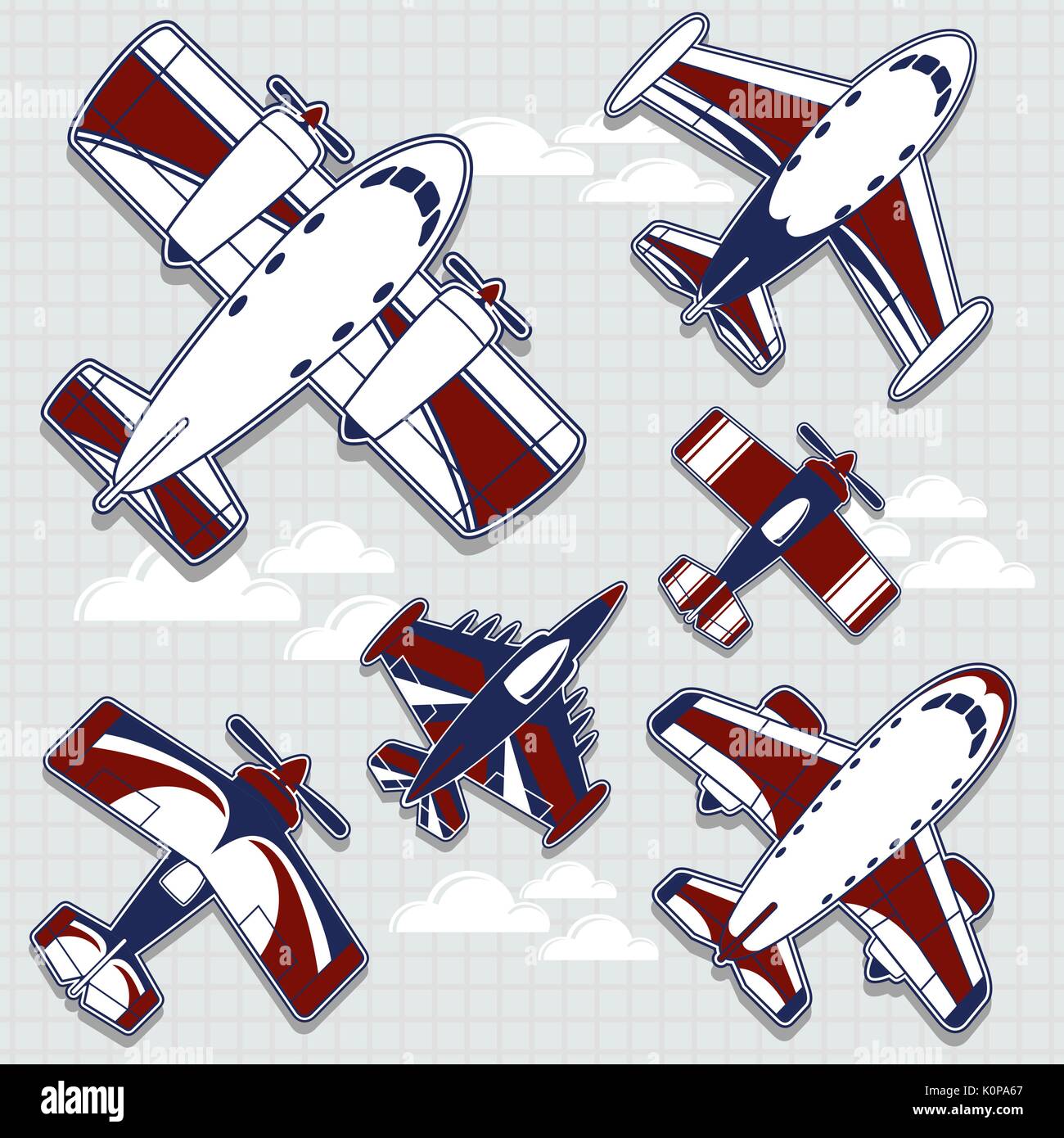 Satz lustig Flugzeuge Cartoon für kindliche Dekoration im Vektorformat sehr einfach zu bearbeiten, einzelne Objekte Stock Vektor