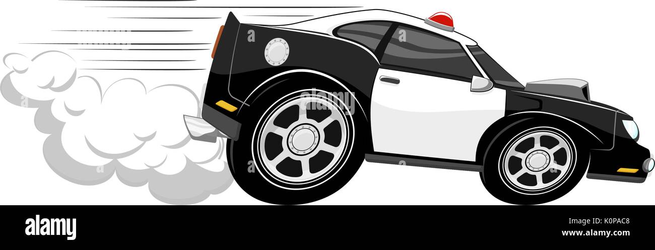 Schnelle Polizei Auto Karikatur auf weißem Hintergrund Stock Vektor