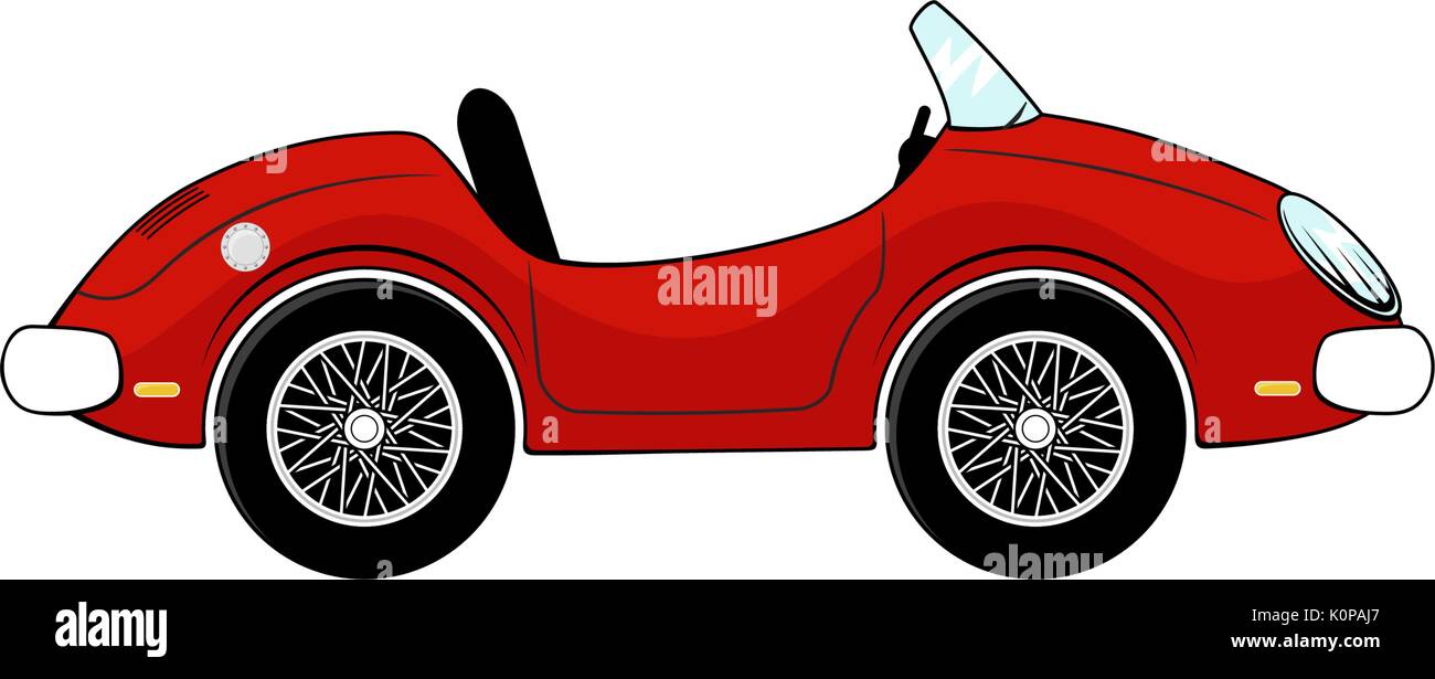 Lustige rote Cabrio Cartoon auf weißem Hintergrund