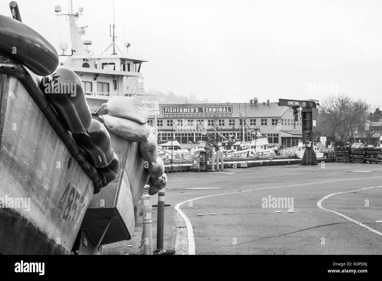 Vom's Foto Fischer Terminal, Seattle, Washington Schwarz & Weiß Stockfoto