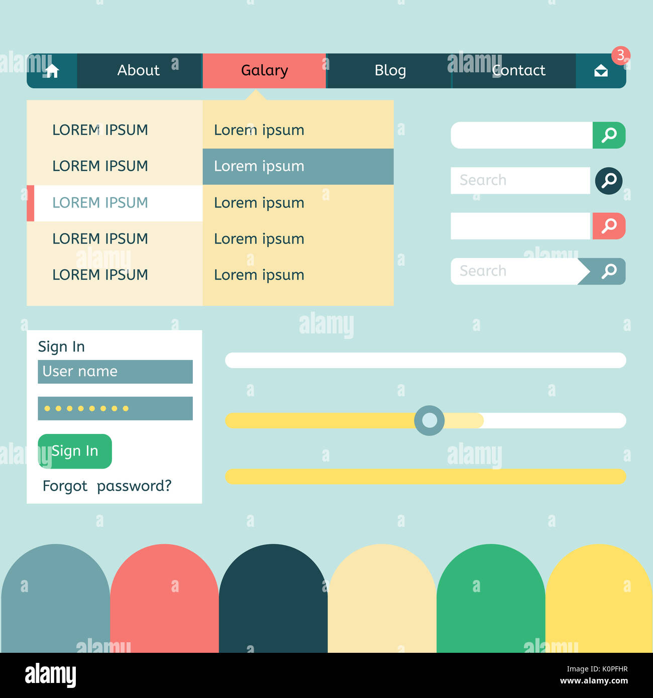Einstellen der verschiedenen Elemente der Benutzeroberfläche Projekte verwendet Stockfoto