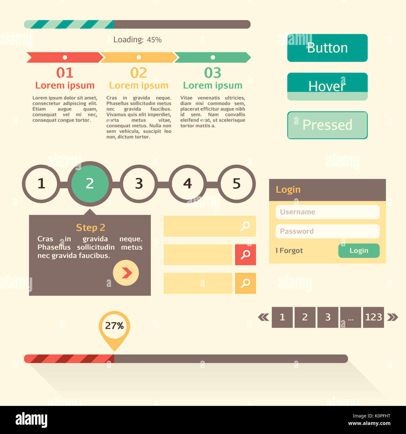 Einstellen der verschiedenen Elemente der Benutzeroberfläche Projekte verwendet Stockfoto