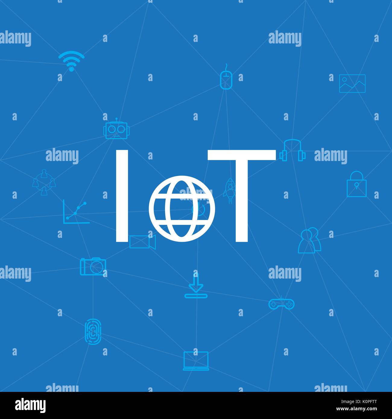 Symbol „Internet der Dinge“ mit Symbol für digitale Geräte im Hintergrund Stock Vektor