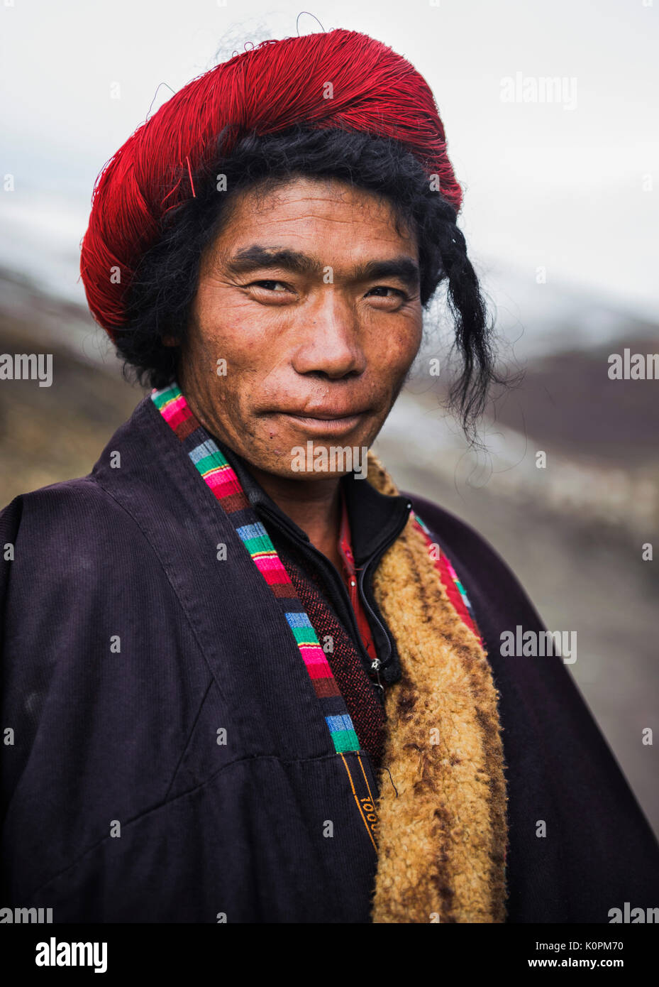 Portrait des Tibetischen Mann, der tibetischen Hochebene, Kham und Amdo Stockfoto