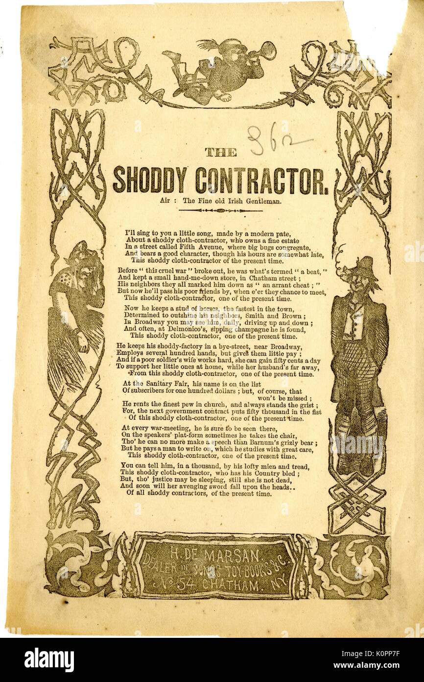 Breitseite aus dem Amerikanischen Bürgerkrieg mit dem Titel "Die kitschigen Auftragnehmer", beschreibt ein billiges und gierig Tuch - Auftragnehmer, 1863. Stockfoto