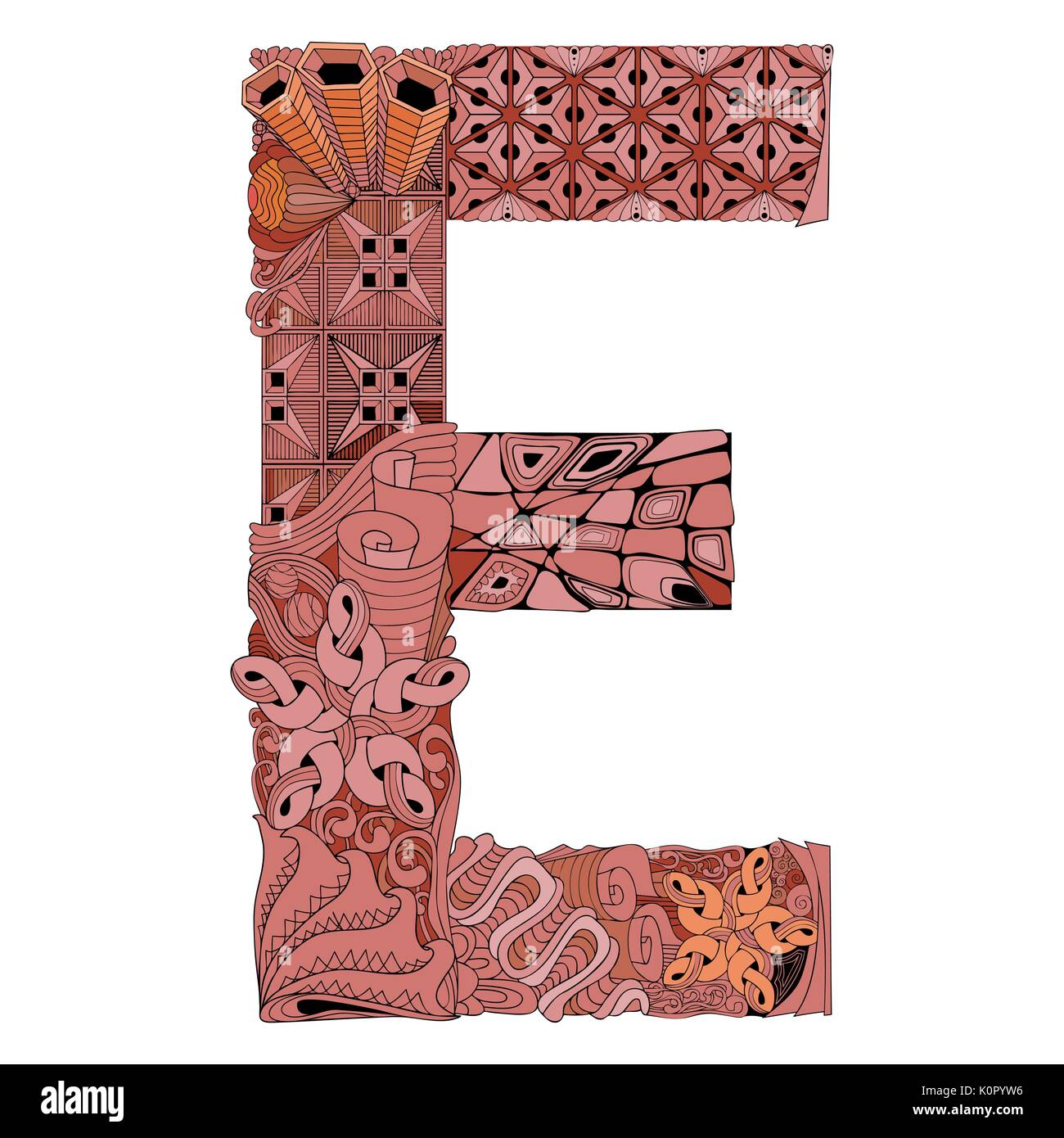Buchstabe E zentangle. Vektor dekoratives Objekt Stock Vektor