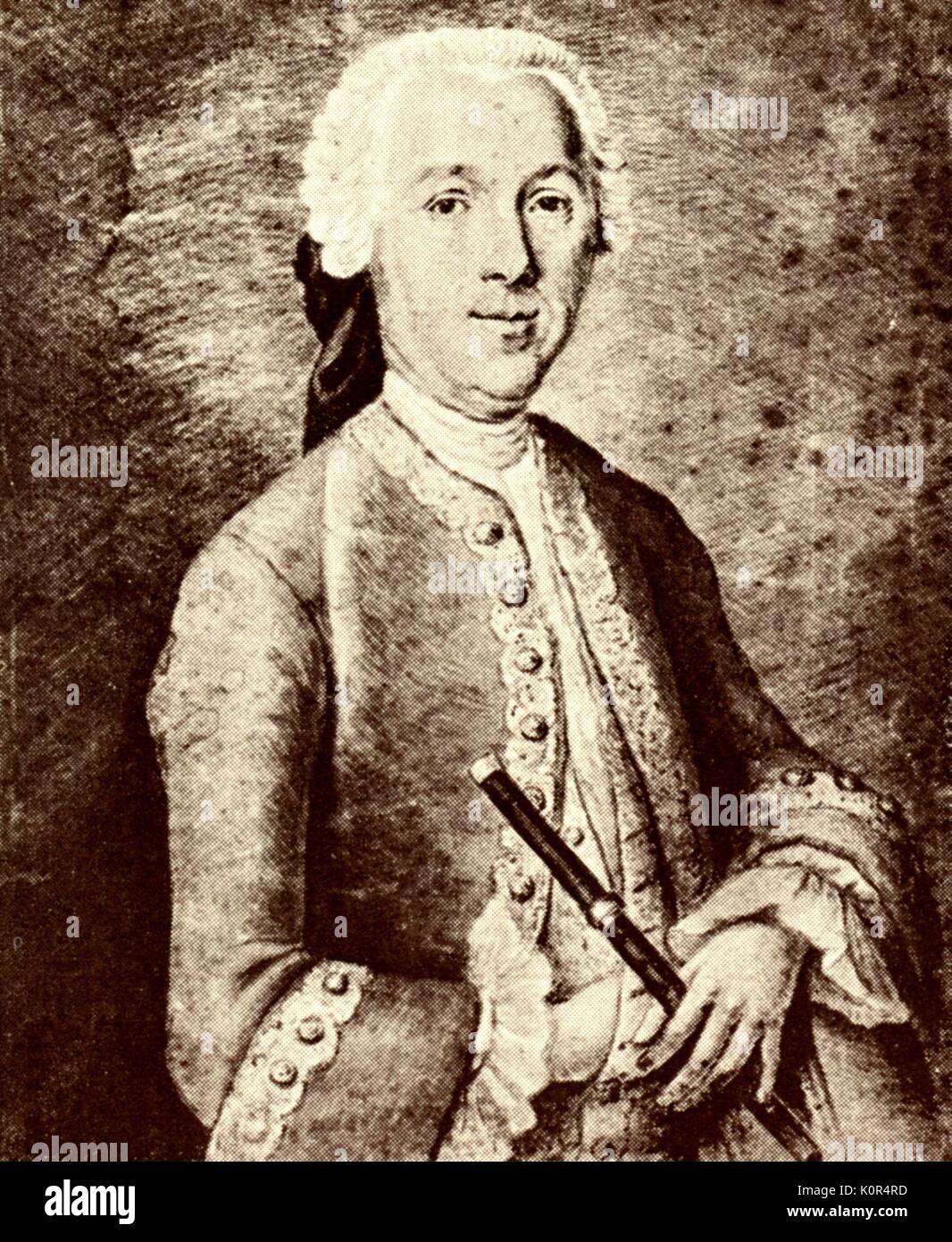 Johann Joachim Quantz mit Flöte (am Hof Friedrichs des Großen) von Heinrich Franke. Deutsche Flötist, Flöte Teekocher und Komponist. 30 Januar 1697 - 12. Juli 1773 Stockfoto