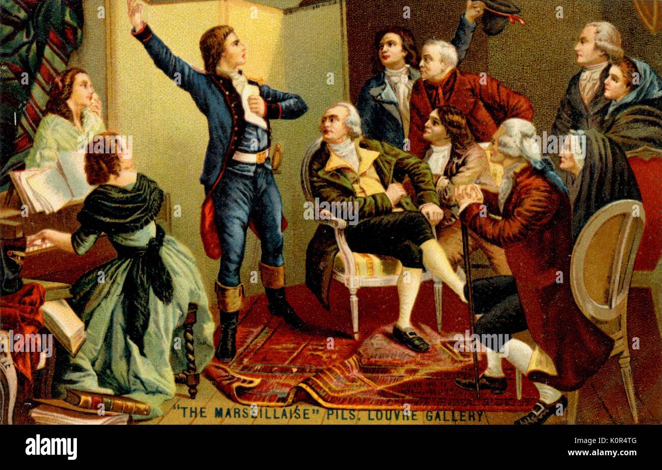Claude Joseph Rouget de Lisle singt die Marseillaise. Der französische Komponist, der im Jahre 1792 schrieb La Marseillaise, die französische Nationalhymne. Französische Revolution. 10. Mai 1760 - 26. Juni 1836 Stockfoto