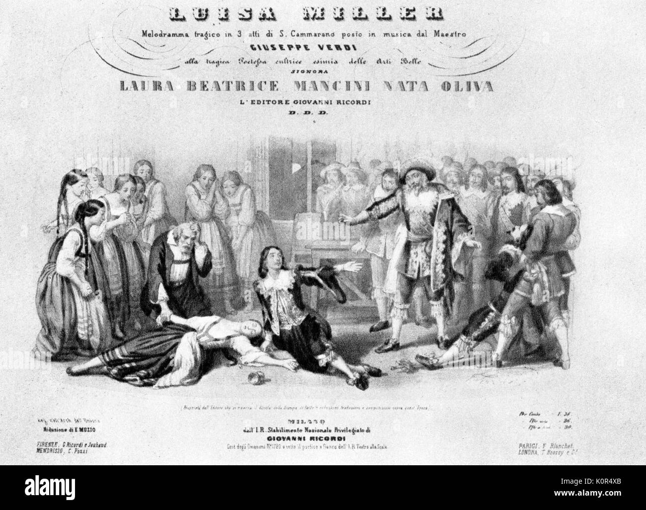 Verdi-Luisa Miller titlepage Giuseppe Verdi - La Traviata Titlepage von Filmmusik für Klavier und Gesang. Stockfoto