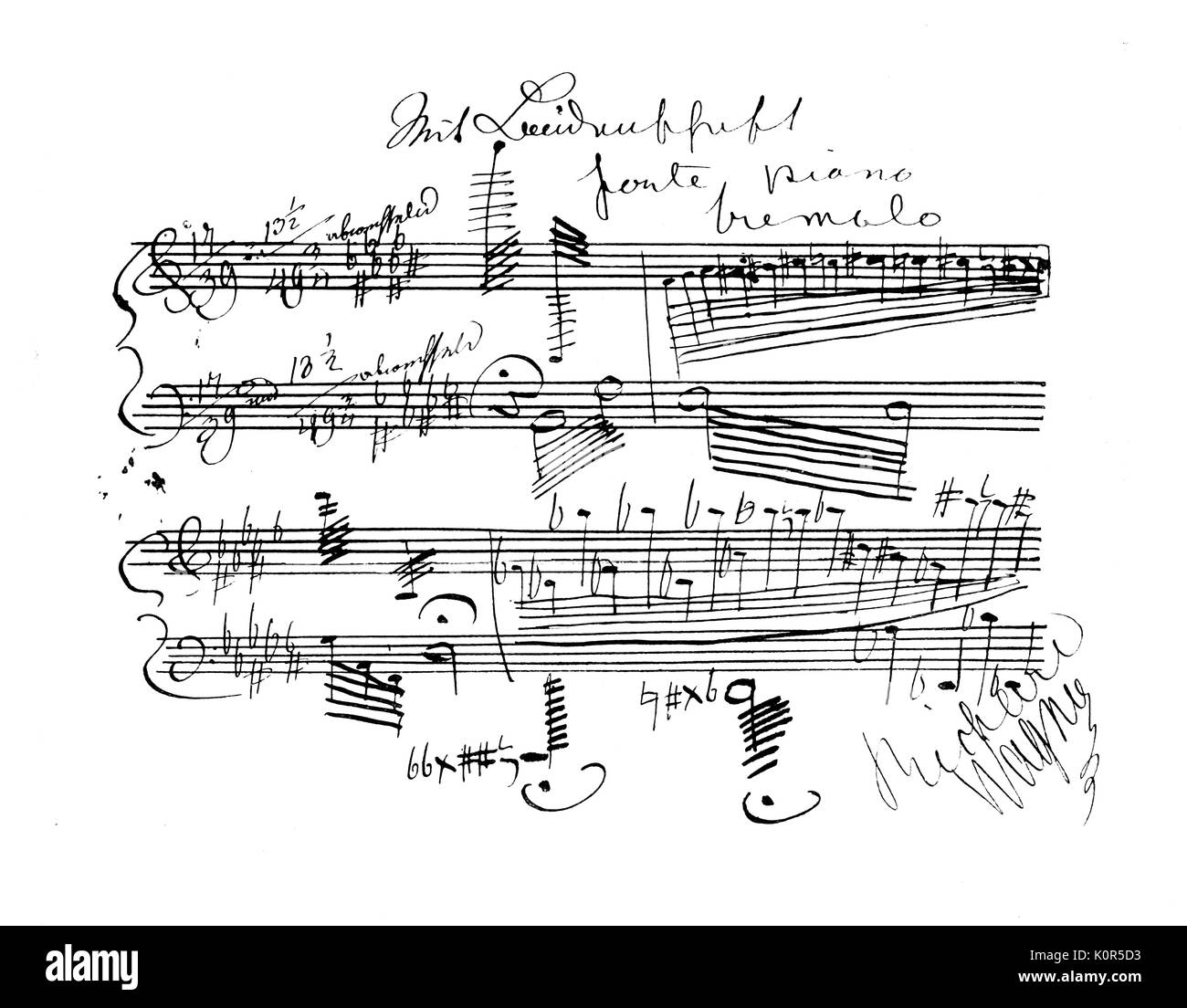 Wagner - musical Autogramm Widmung Seite Baron Tschiderer von Wagner, in der rechten Ecke unterzeichnet. 1813-1883. Deutsche Komponist Stockfoto