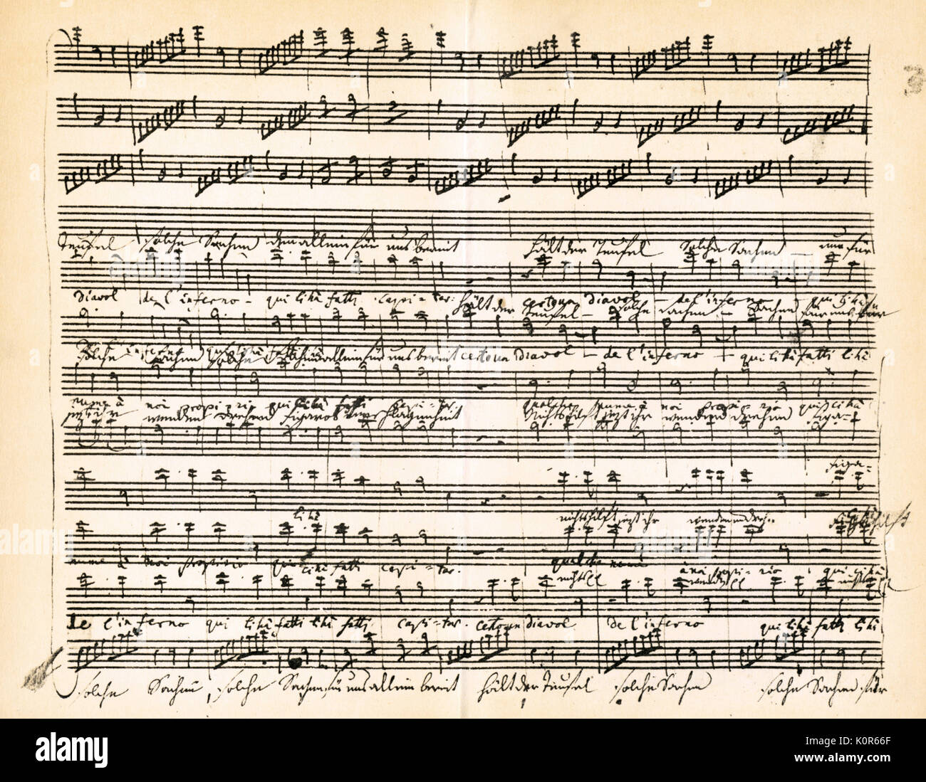 Mozart. Hochzeit des Figaro. Ergebnis für Act2 finale handschriftliche Partitur. Wolfgang Amadeus Mozart. Österreichischen Komponisten. 1756-1791 Stockfoto