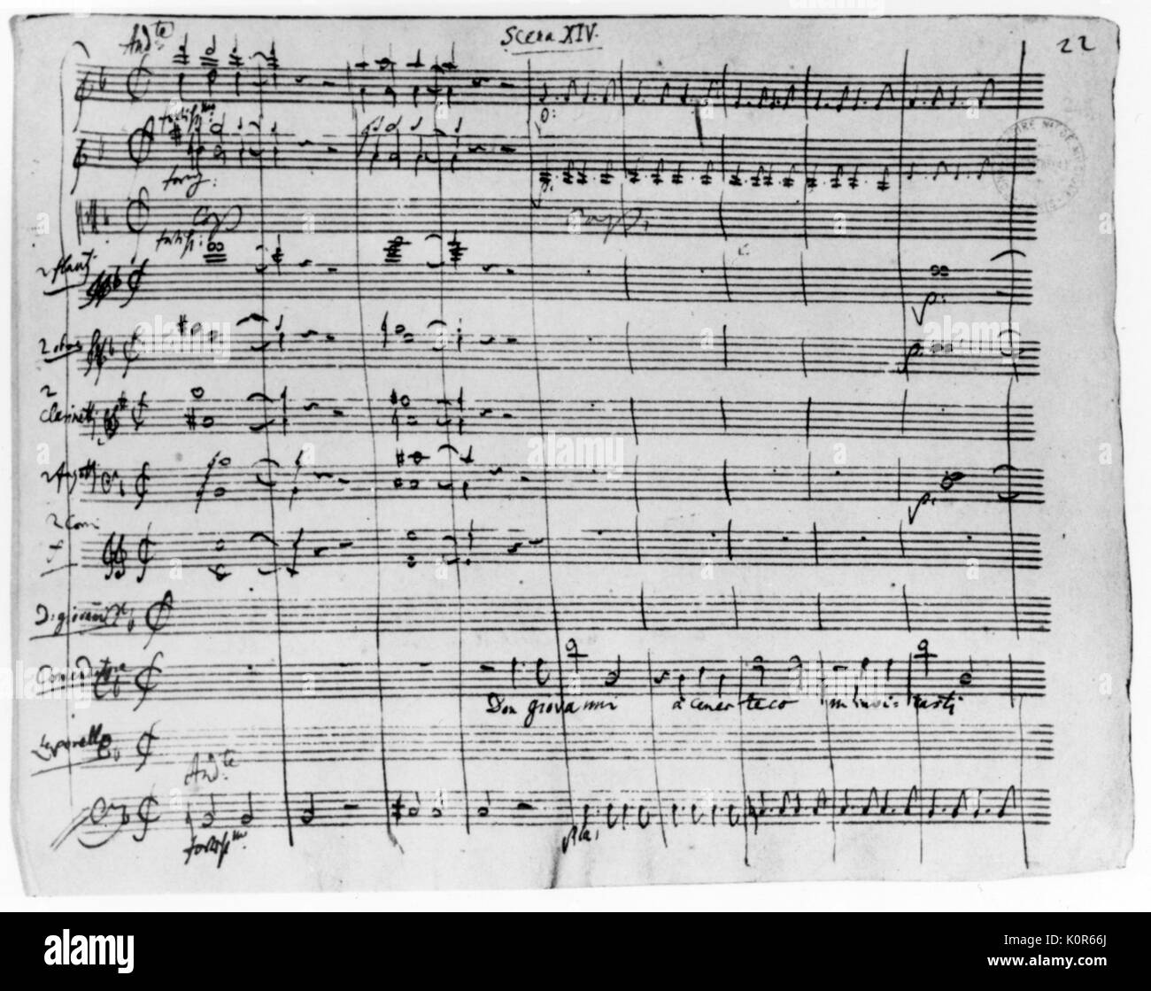 Wolfgang Amadeus Mozart - Don Giovanni - score Act II andante finale 'Don Giovanni, ein cenar Tero m'invitandi'. Österreichischen Komponisten, 27. Januar 1756 - vom 5. Dezember 1791. Stockfoto