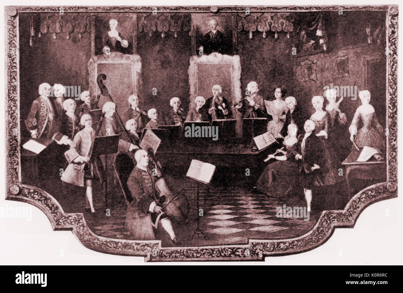 Klassisches Konzert am Hof von Friedrich, Markgraf von Brandenburg-Culmbach-Bayreuth. Er war ein begabter Flötist. Stockfoto