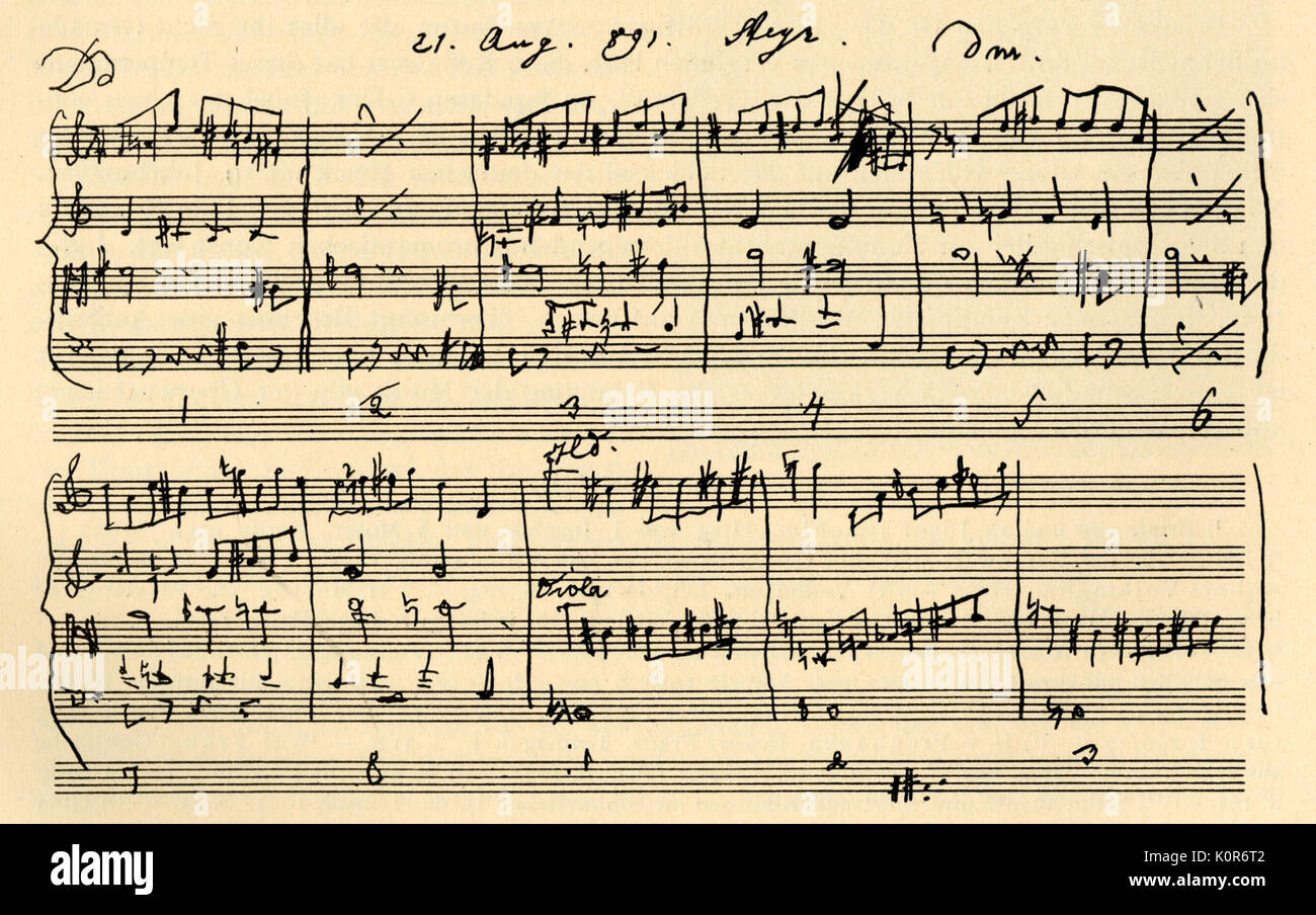 Bruckner, Anton - Entwurf der 9. Sinfonie Bruckners Hand. 1824-18965. Österreichische Komponist und Organist Stockfoto