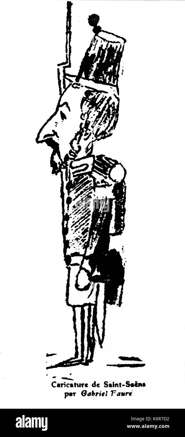 Camille Saint-saens - Karikatur von Fauré. Gabriel Faure: der französische Komponist 1845-1924. CSS: Französischer Komponist. Vom 9. Oktober 1835 - 16. Dezember 1921. Stockfoto