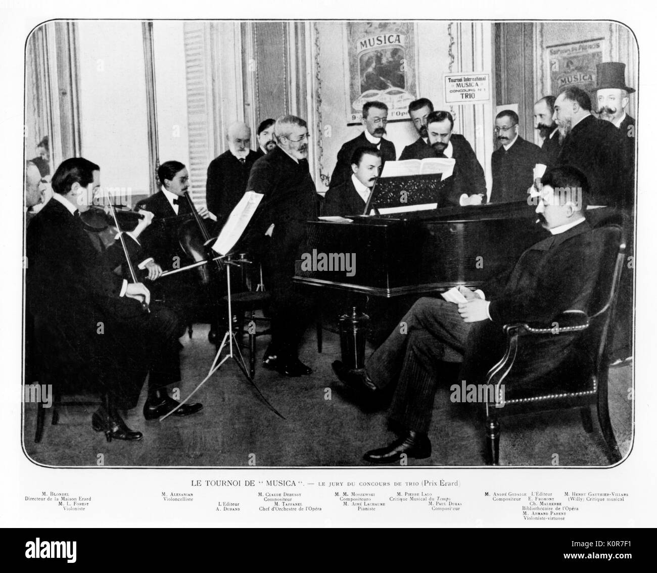 TRIO Wettbewerb - Le Tournoi de Musica 1904 Jury umfasst Claude Debussy (Komponist), Paul Dukas (Komponist) und Taffanel (Dirigent für Oper) Kammermusik Stockfoto