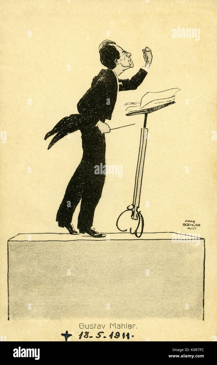 Gustav Mahler dirigieren, Karikatur von H. Boehler. Silhouette. Österreichischer Komponist und Dirigent, 1860-1911 Stockfoto