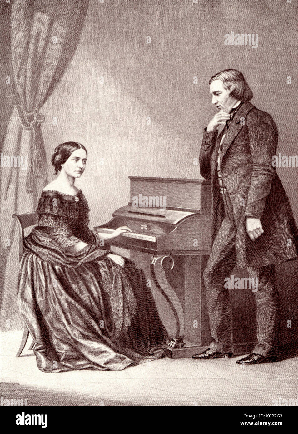 Robert und Clara Schumann, 1850, Hamburg. Nach der Daguerreotypie. Clara Schumann: deutsche Pianist und Komponist 1819-1896, verheiratet mit Robert Schumann, Deutscher Komponist, 1810-1856. Stockfoto