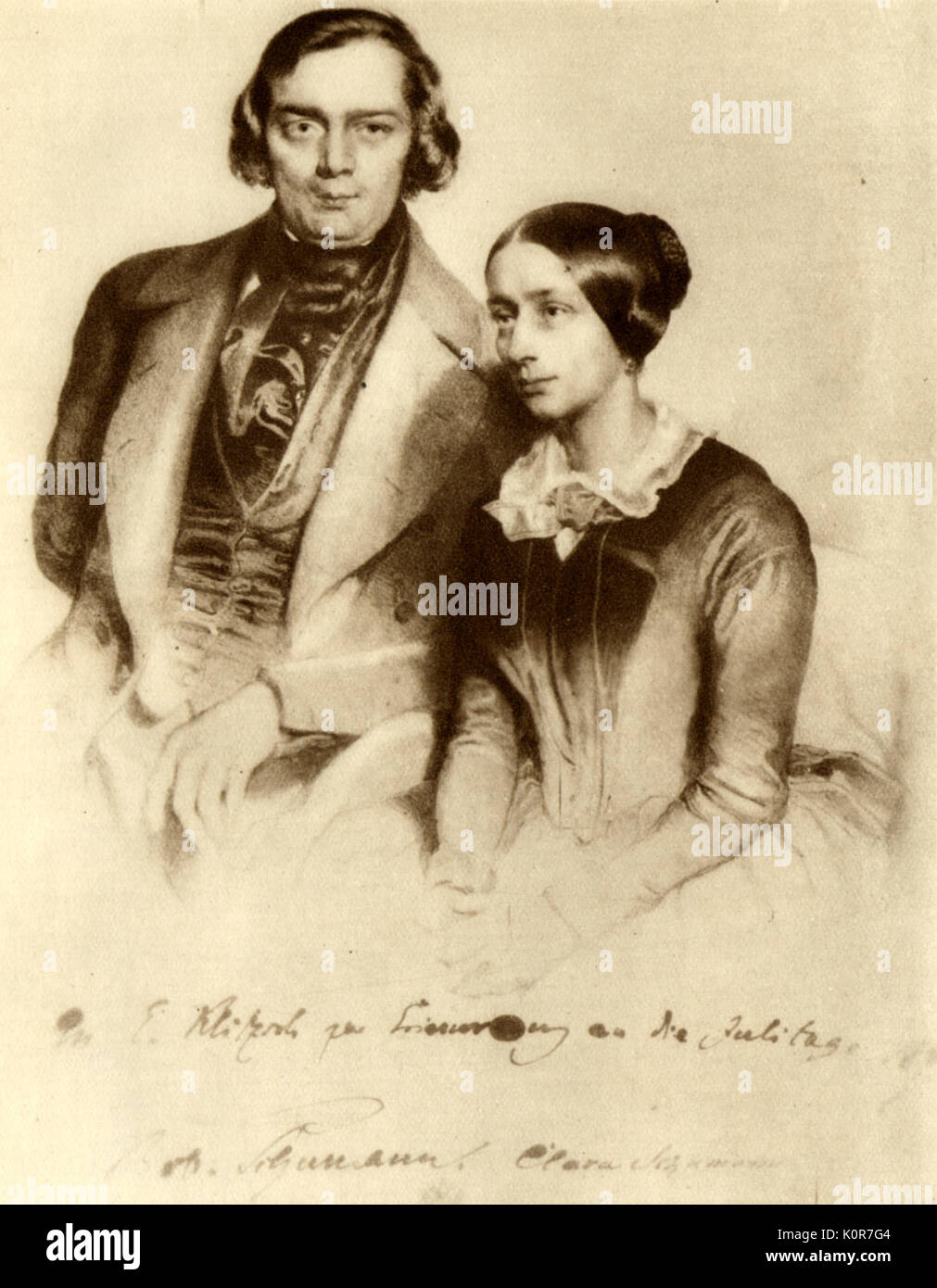 Robert und Clara Schumann 1847 von Eduard Kaiser. Clara Schumann: deutsche Pianist und Komponist (1819-1896) Robert Schumann verheiratet: Deutscher Komponist (1810-1856). Stockfoto