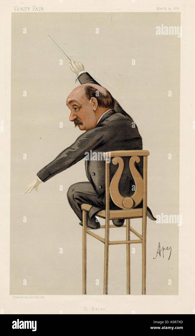 ARDITI, Luigi berechtigt, Il Bacio von Ape (Carlo Pellegrini, 1839-1889) in Vanity Fair Cartoon 21. März 1885. Italienischer Komponist und Dirigent. Vincent Brooks Tag & Sohn, Lith. "Il Bacio" Stockfoto